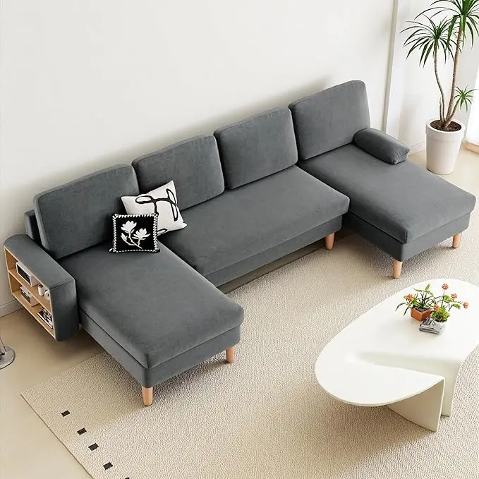 YITAHOME  109'' U-Shaped Sofa, 4-Seat Cloud Couch with Double Chaise, Storage Armrests & Cup Holder, Thick Cushions, Durable Wood Frame for Living Room