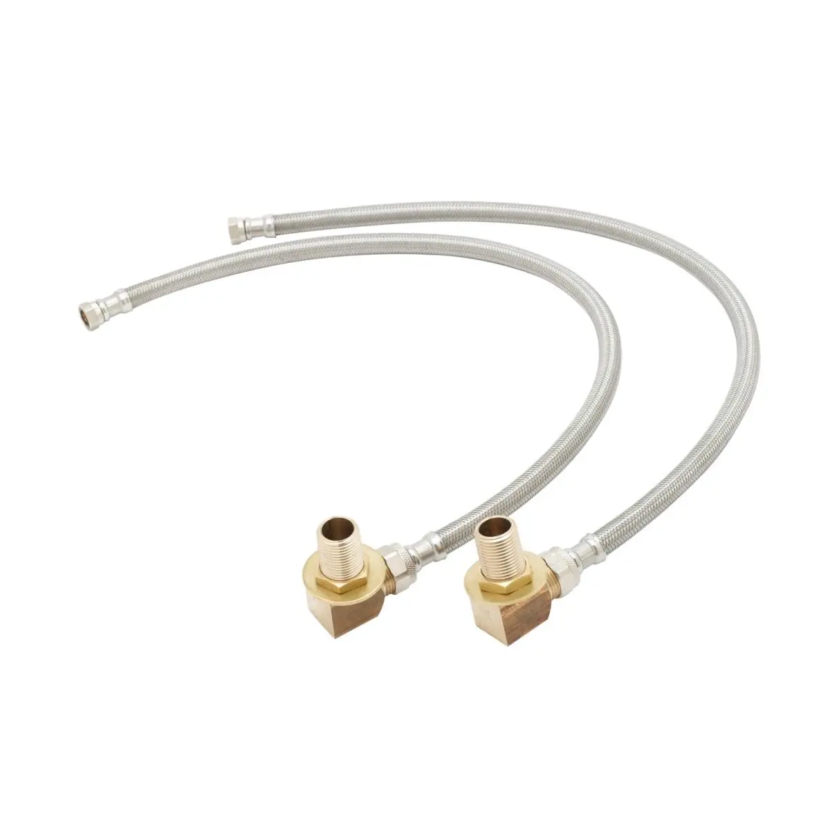 212 MAIN Brass Nipple Inlet Closure Elbow Kit for Washers - 0.5 in. NPT, 3/8" Compression Inlet, 1/2" NPT Male, 24 in. Flexible Supply Hose, Lock Nuts, Supply Nipples, Lead, Stainless Steel Household Appliance Accessory