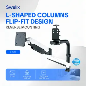 CABINET MONITOR ARM — Upside-Down Mount with L-Shaped Columns, Flip-Fit Design, 15-32", 17.6lbs, Quick VESA, C-Clamp, Cable Management,Gaming & Home Office