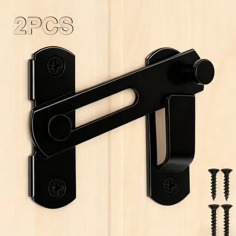 2-Pack 180-Degree Flip Steel Alloy Barn Door Locks, Metal Body & Alloy Latches & Bolts, Durable Screw-In Rectangular Hardware, Smooth Sliding Latch with Adjustable Limit Piece, Black Compact Exquisite Design for Interior Gates, 2-Pack Backup