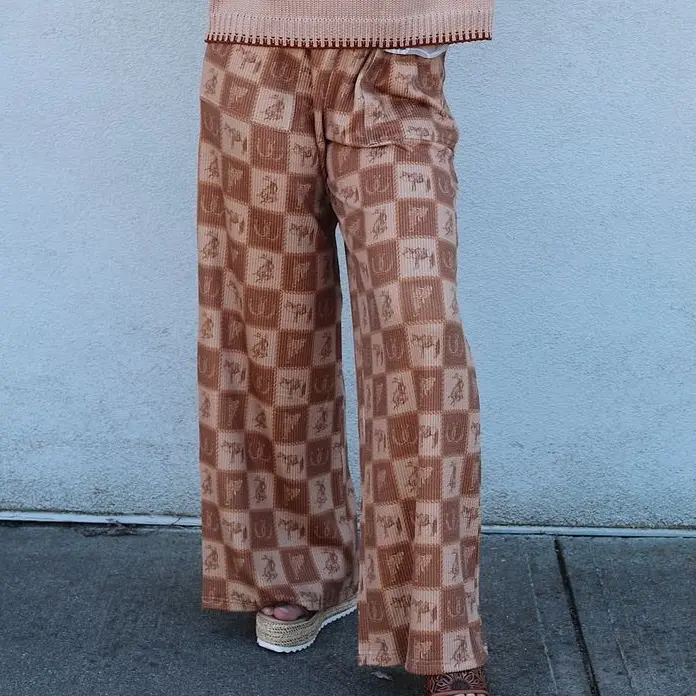 The Cozy Cowpony Pants with Brown Check Western Print Womenswear Bottom checkered western country