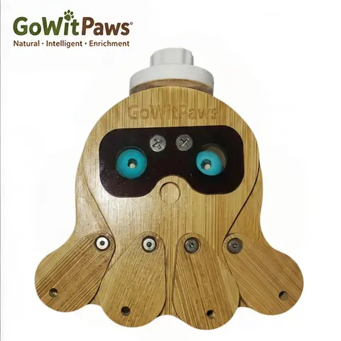Natural Bamboo Cage Mounted Feeder - 4-Compartment Interactive Foraging Toy with Lids, Acrylic-Covered Bead Eyes, Mental Stimulation for Small Birds (4.9”x4.9”, Washable, Feeding Tool)