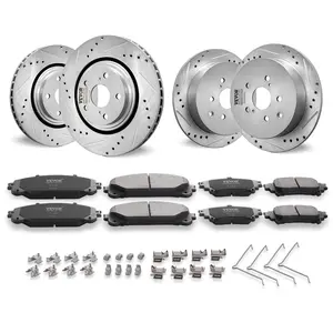 fathersdaygift VEVOR Front and Rear Brake Kit Compatible with Toyota Sienna, Highlander, Lexus RX350, RX450h, Drilled and Slotted Brake Rotors Ceramic Brake Pads Replacement, 12.9 Front Rotors 12.2 Rear Rotors