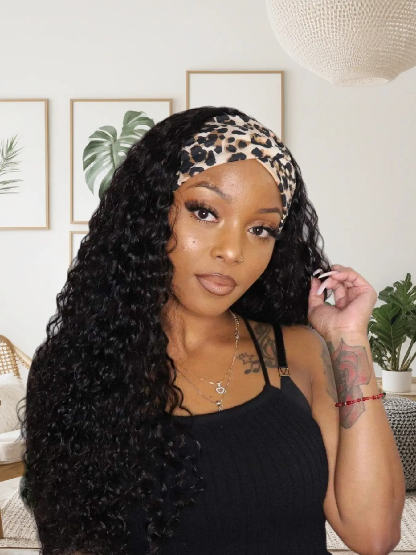 Women's 24 Inch Synthetic Hair Headband Wig, Deep Wave Curly Design, Deep Wavy Curly, Glueless & Machine-Made, Natural Color for Daily Wear & Party, Synthetic Curly Wigs, Synthetic Fiber Wig, Curled Synthetic Wig