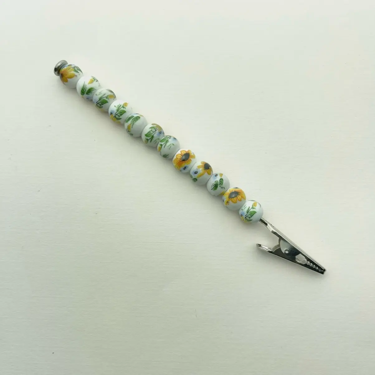 Sunflower 6 Inch  Clip - Functional Design with Gold or Silver Spacers for Safety & Style, Includes Vibrant Sunflower Beads