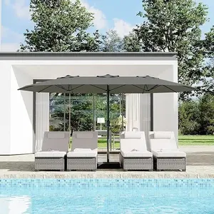 15 Ft Rectangle Patio Umbrella - Sunshade Canopy Patio Parasol with Included Base, Crank Handle, UV Protection - Sun Parasol Umbrella Outdoor Canopy for Backyard, Pool