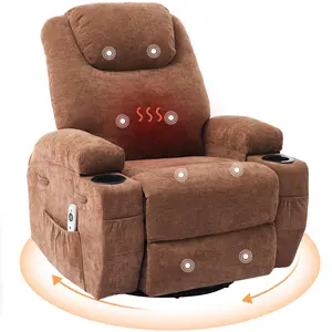 Brown Recliner Chair, 360 Swivel Rocker Recliner Chair for Adults with Massage and Heat, Electric Glider Rocking Chairs for Living Room