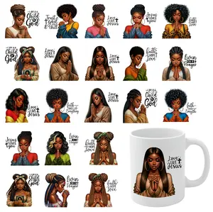 21 Pcs Black Girl Magic UV DTF Stickers Cups Decoration Transfer Sticker Decal Waterproof Decals Mug Decoration Gift Suitable for 16 oz Glass funny