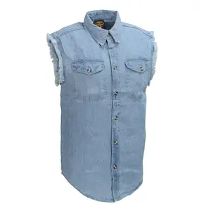 Milwaukee Leather Men’s Button-Down Flannel Shirt - Cutoff Frayed Sleeve Casual Work Shirt