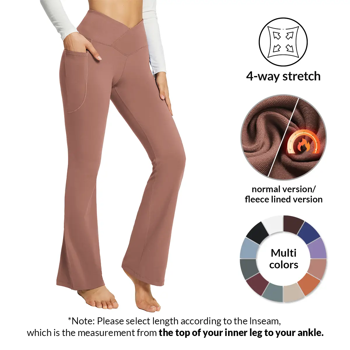baleaf 29''/32''/34'' inseam 2025 Women Flare Leggings Crossover V-Cut Yoga Pants Flare Khakis High Waist Casual Workout Lounge Tall Bottom Pockets