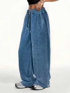 Women's Loose-Fit Straight Leg Pants, Athleisure Casual Trousers, High Waist Drawstring Design, Premium Cotton Fabric, Perfect for Spring Summer Fall Winter Wear