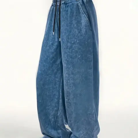 Women's Casual Basic Minimalist Loose-Fit Oversized Straight Leg Pants, Loose Fitted Trousers, High Waist Drawstring Design, Premium Cotton Fabric, Perfect for Spring Summer Fall Winter Wear