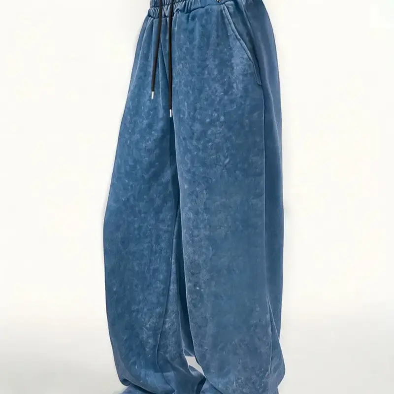 Women's Casual Basic Minimalist Loose-Fit Oversized Straight Leg Pants, Loose Fitted Trousers, High Waist Drawstring Design, Premium Cotton Fabric, Perfect for Spring Summer Fall Winter Wear