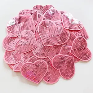 28Pcs Sequin Heart Iron on Patches 2 Sizes Embroidery Heart Patches for Clothing Bags Jackets Jeans Hats Accessory Craft Christmas Decoration Pink