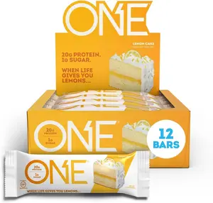 ONE Protein Bars, Lemon Cake, Gluten Free Protein Bars with 20g Protein and 1g Sugar, Pantry Staples, 2.12 oz (12 Count)