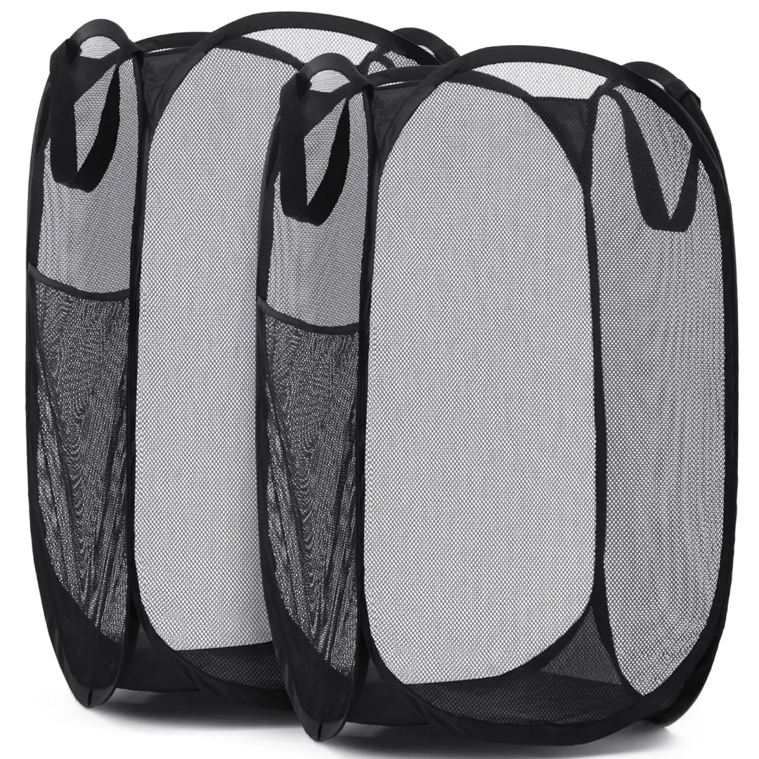 LMMAKE 1PC/2PCS Pop-Up Laundry Hamper, Collapsible Mesh Basket with Side Pockets & Reinforced Handles, Foldable Clothes Storage for Homes, Dorms, Bedrooms, Travel