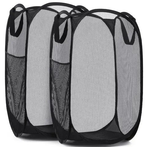 LMMAKE 1PC/2PCS Pop-Up Laundry Hamper, Collapsible Mesh Basket with Side Pockets & Reinforced Handles, Foldable Clothes Storage for Homes, Dorms, Bedrooms, Travel