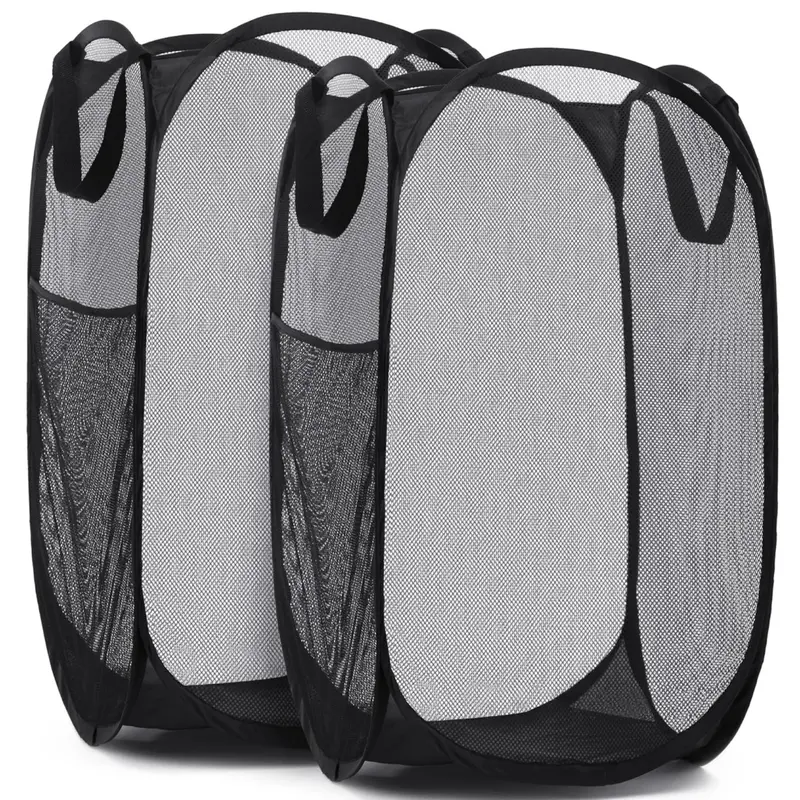 LMMAKE 1PC/2PCS Pop-Up Laundry Hamper, Collapsible Mesh Basket with Side Pockets & Reinforced Handles, Foldable Clothes Storage for Homes, Dorms, Bedrooms, Travel
