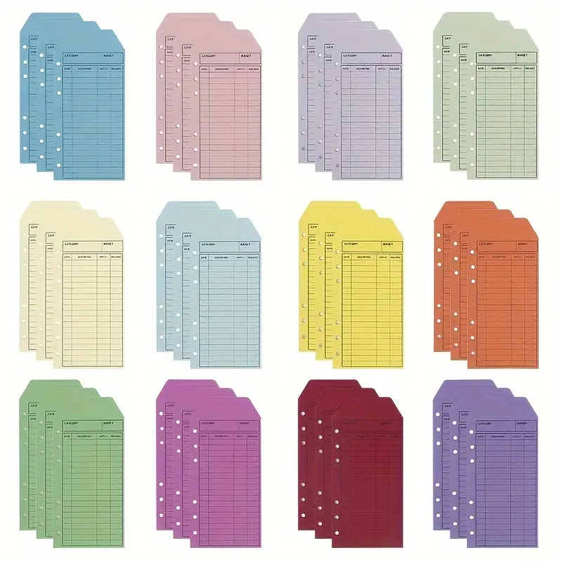 36 Pcs (12 colors)Colorful Thick Vintage Cowhide Paper Envelopes with Budget Sheet - Envelope Set for Currency Savings (3 Pcs/color)