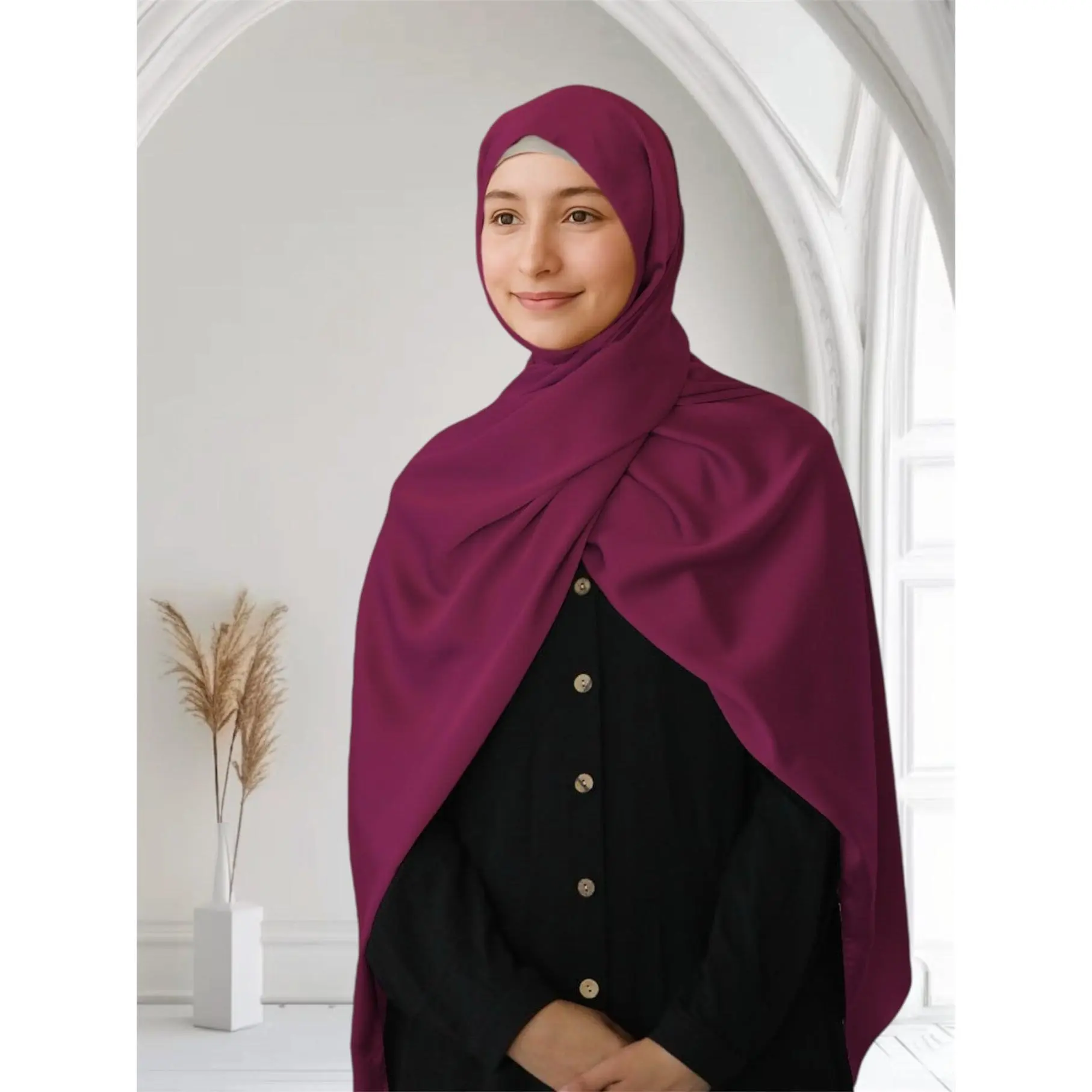 Maroon Matte Satin Silk Scarf - Elegant Design, Versatile for Various Occasions