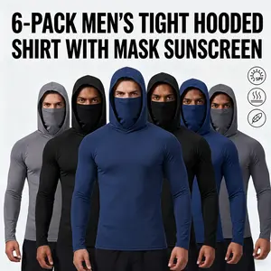 6/3 Pack Men's Hooded Shirt with Built-in Face Mask UPF 50+ Sun Protection for Fishing Running Fitness Outdoor Work Chainsaw Funeral Bestie Tops Sweatshirts Menswear
