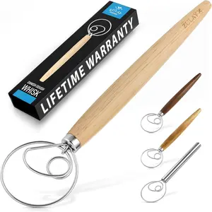 13-Inch Danish Dough Whisk - Wooden Danish Whisk for Dough with Stainless Steel Dough Hook - Traditional Dutch Whisk - Bread Whisk for Sourdough