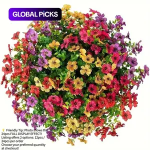 Artificial Flower ( 12/24pcs/set ) ，Mixed Color UV Resistant Fake Flower, Decorative Faux Flower for Home & Garden & Yard，Outdoor Flowers,home decor（without Pot）