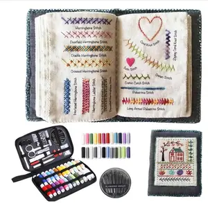 Portable All-Scenario Embroidery Stitch Book +Professional Sewing Kit 18-Colored Threads Scissors SeamRipper Measuring Tape Needles 86PCS Complete Set forBeginners Travel-Friendly