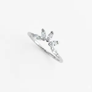 White Gold Plated Ring with Elegant Marquise Cut Stones for a Timeless Look