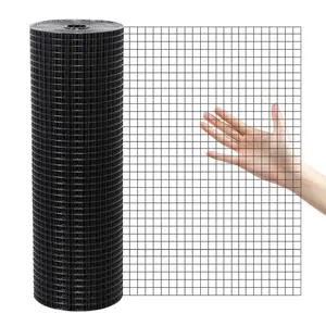 1/2inch PVC Hardware Cloth Vinyl Coated Chicken Wire Fence Galvanized Welded Mesh Roll for Home Garden Rabbit Cage, Black-PVC