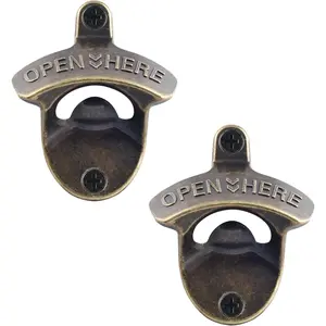 Retro Bottle Opener Wall Mounted, Antique Bronze Table Mounted Beer Cap Opener Stainless (2 Packs) Kitchen Metal