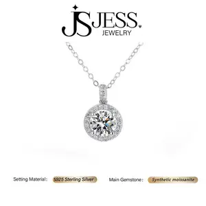 ��#532��10ct Round Brilliant Cut Real Synthetic Moissanite Pendant Necklace, 925 Sterling Silver Jewelry
