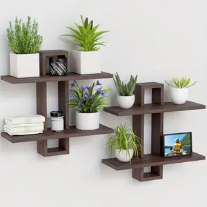 Floating Wood Shelves Set Of 2, Farmhouse Wall Mounted Shelf For Bedroom, Bathroom Shelves For Storage, Modern Display Rack For Decor, Hanging Wall Shelves For Room - Rustic Brown