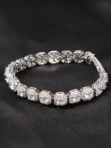 18k Gold-Plated Copper Bracelet , Five-Star Zircon Inlay, Hip-Hop Style Jewelry, Stackable Bracelet, 8mm Square Rock Design, Exquisite Bracelet
