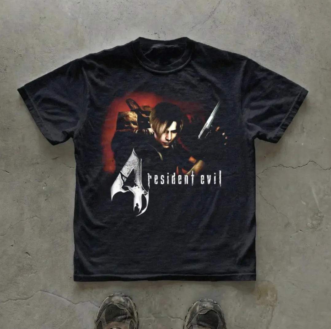 Leon T-Shirt, Resident Evil 4 Game Tee, Gifts Shirt, Unisex Vintage Graphic Tees Gothic Grunge Y2k Emo Scene Amity Affliction Style Clothes Men Women Streetwear