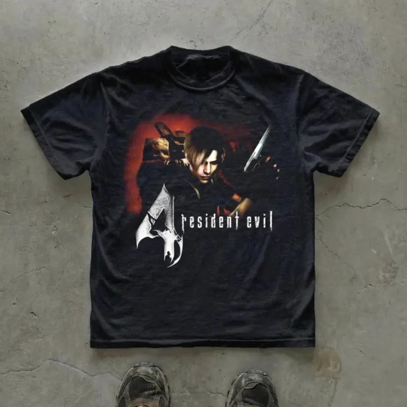 Leon T-Shirt, Resident Evil 4 Game Tee, Gifts Shirt, Unisex Vintage Graphic Tees Gothic Grunge Y2k Emo Scene Amity Affliction Style Clothes Men Women Streetwear