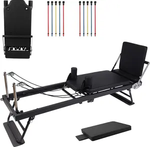 Black Foldable Pilates Reformer with Resistance Springs – Space-Saving Pro Reformer Bed for Home, Studio Apartment & Gym Use