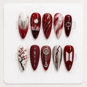 Kpop Inspired Press On Nails, Red and White Kpop Nail Set, Concert Nails, 7 Spirit Arirang Press On Nails Nail Art Kit Nail Box