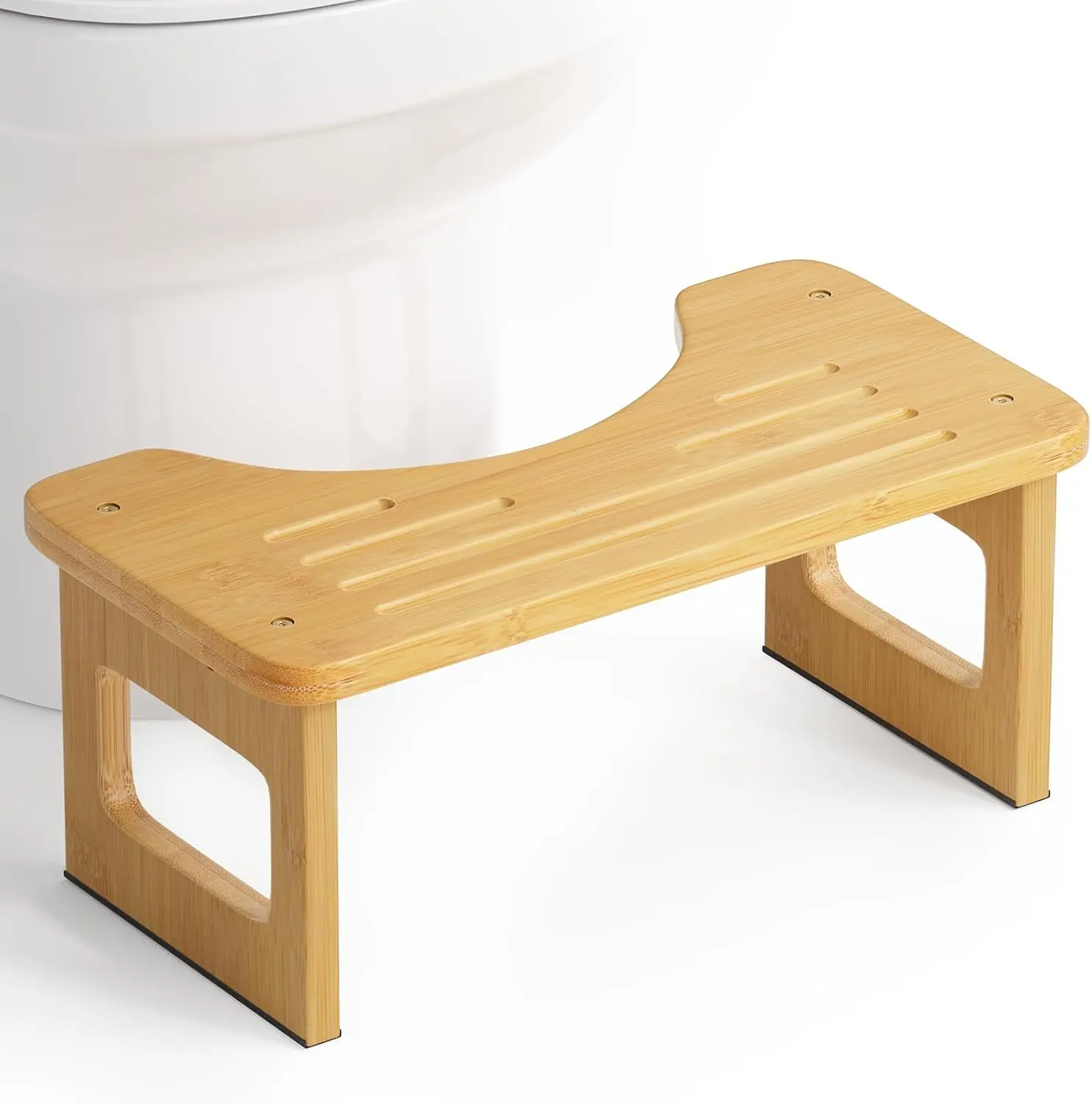 AmazerBath Bamboo Toilet Stool, Stool for Adults, Non-Slip Pooping Stools for Bathroom, Portable Potty Step Foot Stools, Assembly Required
