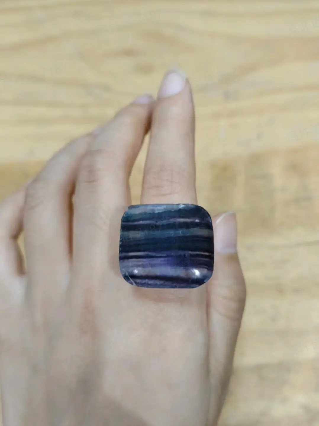 Stella(22953)gc.Layered Purple‑Blue Fluorite Statement Ring
