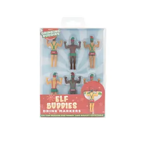 Elf Buddies Holiday Drink Markers 6 Pack-=%2= funny=%2=-=%2= christmas=%2=