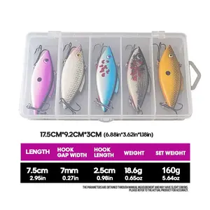 Taiyu 5pcs Hard Plastic Vib Lure Set, 6.5/7.5cm Far Casting Realistic Fish Shape Hard Bait, Fishing Lures for Anglers