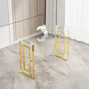 SAVEYOUR Console Table Stainless Steel Glass Meal Side Table Golden Clear bs-02 Minimalist Modern Design Durable Easy to Clean Compact Size Elegant Legs