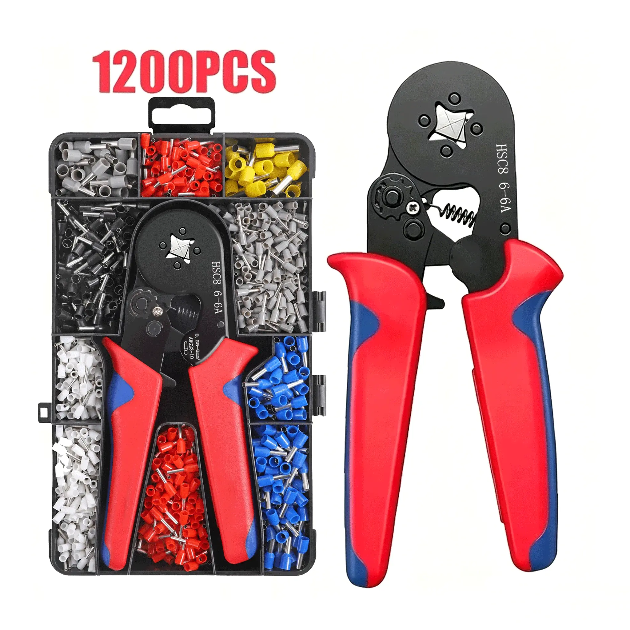 Multifunctional Wire Terminal Crimping Tool,  1200pcs Insulated Wire Crimp Terminals, 1 Set Wire Crimping Tool Kit, Wire Crimping Tool Kit with Box,Crimper Plier Set for Hand Tools