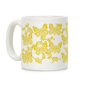 [Sale Up to 50% ] Butterfly Vagina Pattern Coffee Mug,  11 oz or 15 oz Ceramic Drinkware with Large Handles, Printed in the USA