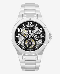 Skeleton Automatic Silver-IP Black Dial Stainless Steel Bracelet Watch