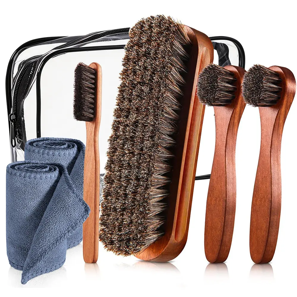 7Pcs Horsehair Shine Shoes Brush Kit Polish Dauber Applicators Cleaning Leather Shoes Boots Care Brushes Suede Cleaner Brush with Microfiber Shoe Cloth - Home Improvement.