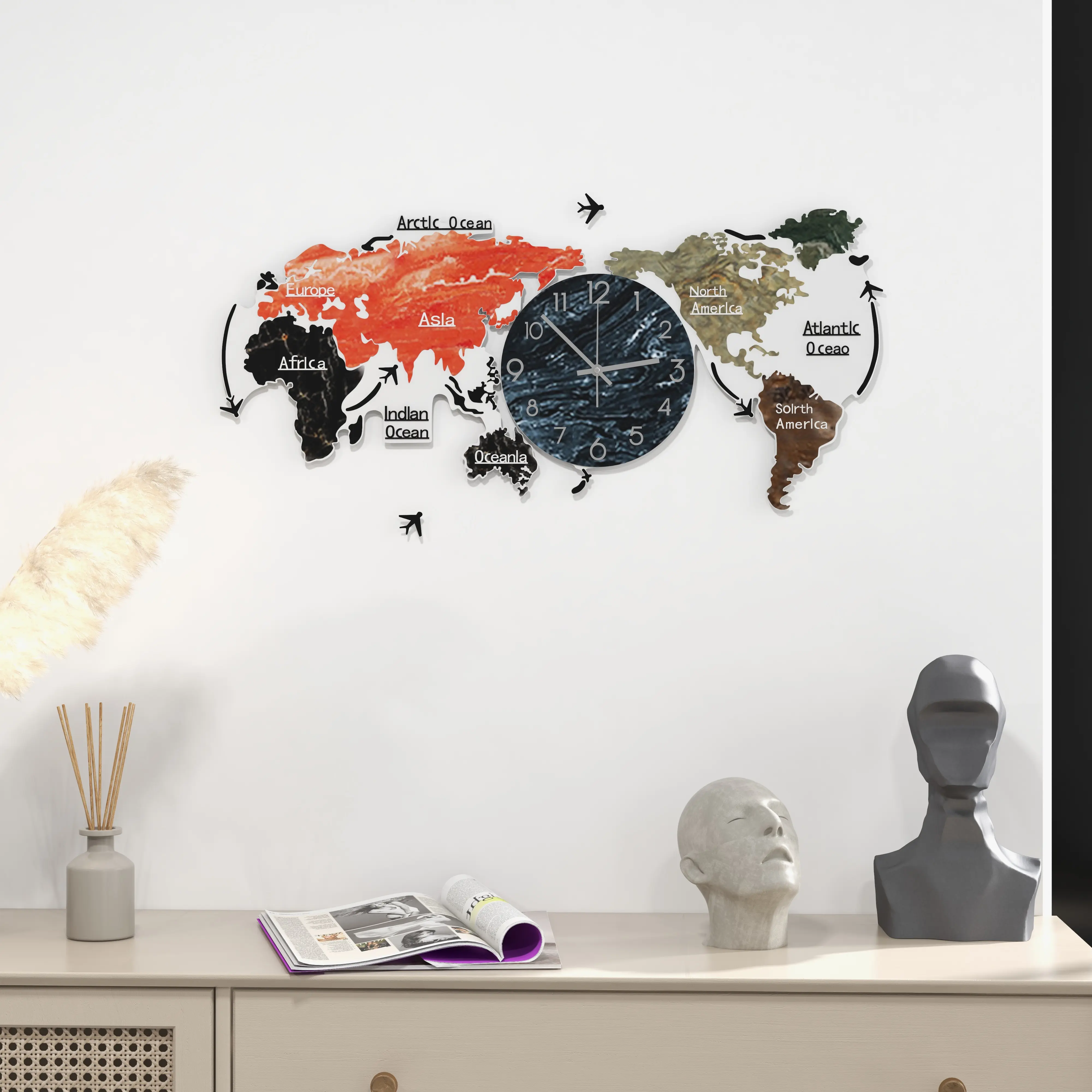 Homary 29.1" x 13.4" Modern World Map Wall Clock Acrylic & Glass Home Decor Art Living Room Homary 29.1" x 13.4" Modern World Map Wall Clock Acrylic & Glass Home Decor Art Living Room
