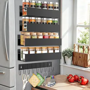 4-Pack Black Magnetic Spice Racks | Fridge & Oven Storage Organizer