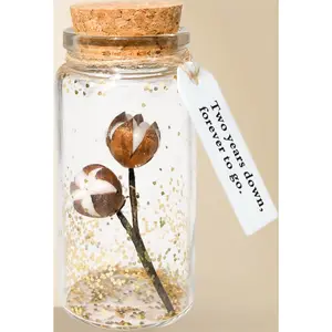 Two Year Anniversary Cotton Keepsake Gift in Glass Bottle with Tag for Husband Wife Him Her Second Anniversary Memory Forever to Go